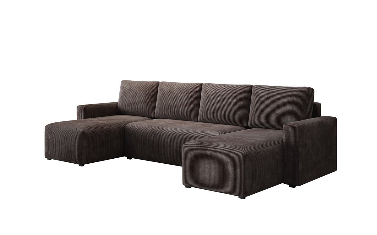 Designer Sofa Melva U met slaap- en klapfunctie in Ribstof