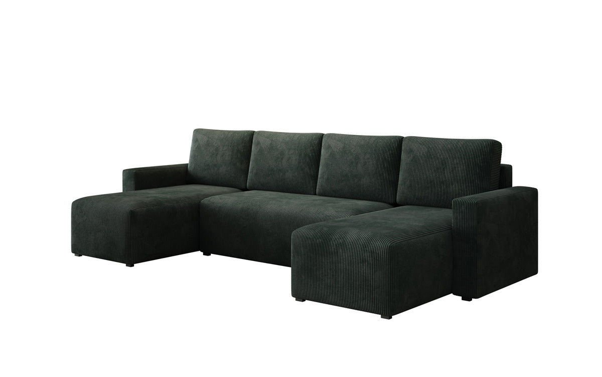 Designer Sofa Melva U met slaap- en klapfunctie in Ribstof