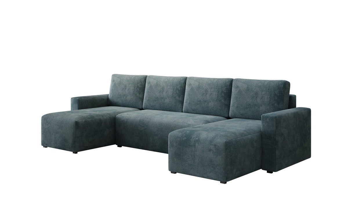 Designer Sofa Melva U met slaap- en klapfunctie in Ribstof
