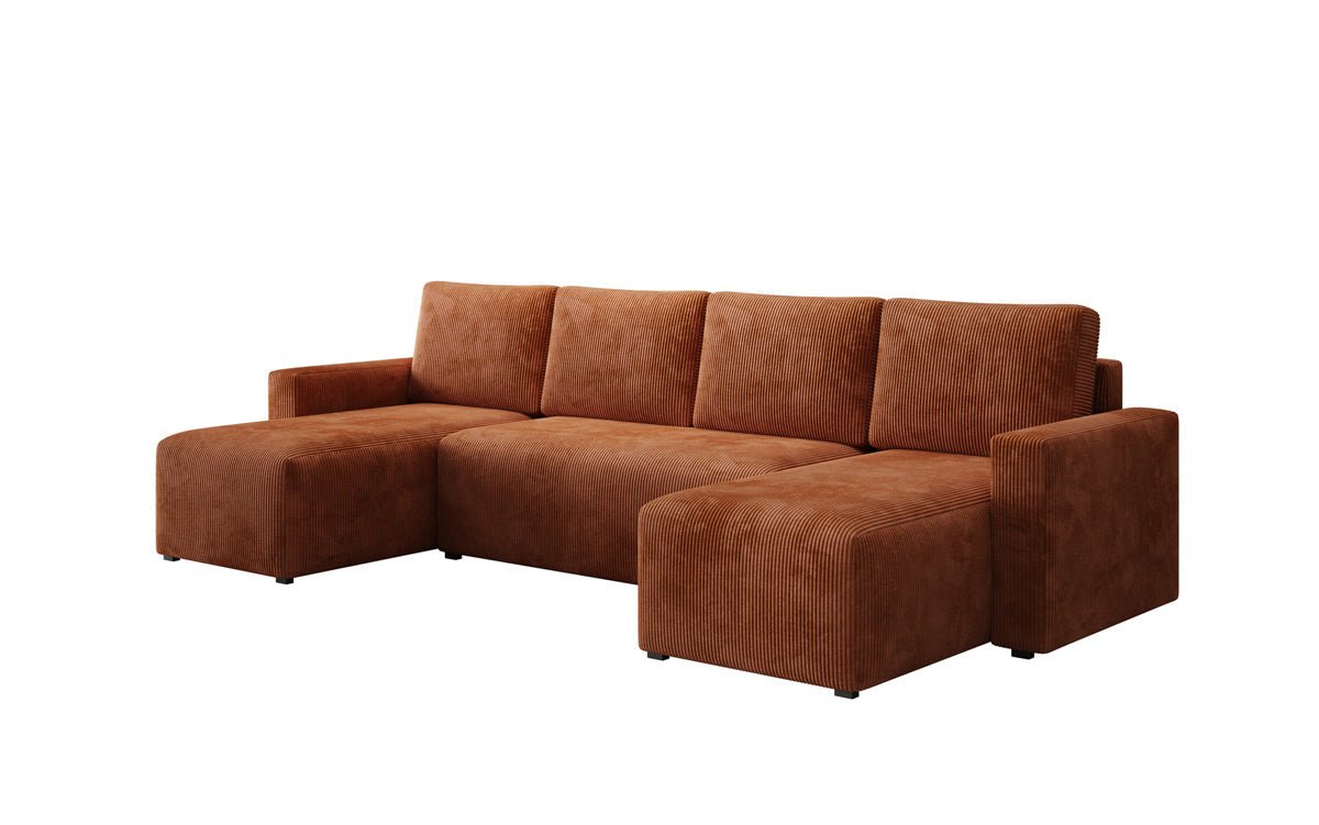 Designer Sofa Melva U met slaap- en klapfunctie in Ribstof