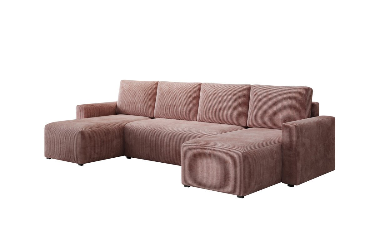 Designer Sofa Melva U met slaap- en klapfunctie in Ribstof