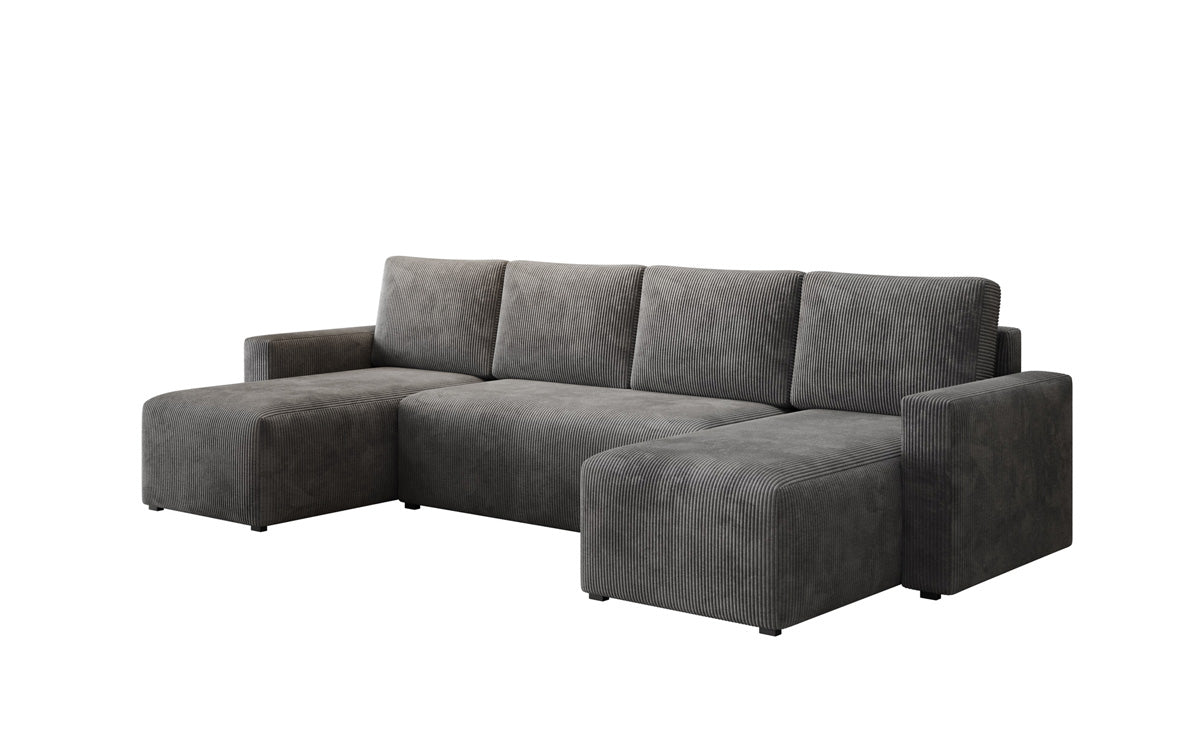Designer Sofa Melva U met slaap- en klapfunctie in Ribstof