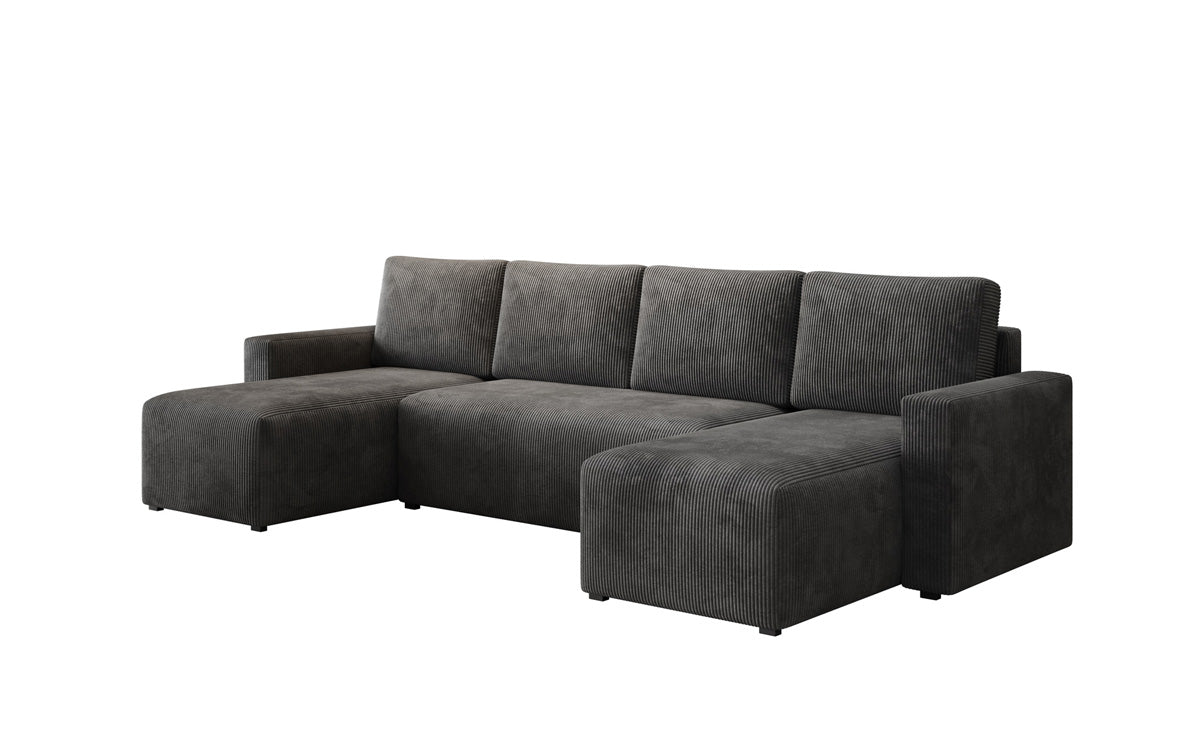 Designer Sofa Melva U met slaap- en klapfunctie in Ribstof