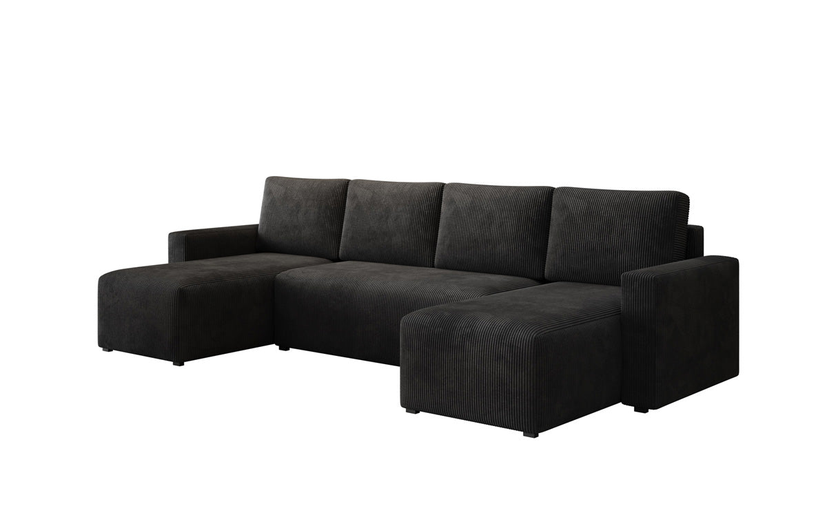 Designer Sofa Melva U met slaap- en klapfunctie in Ribstof