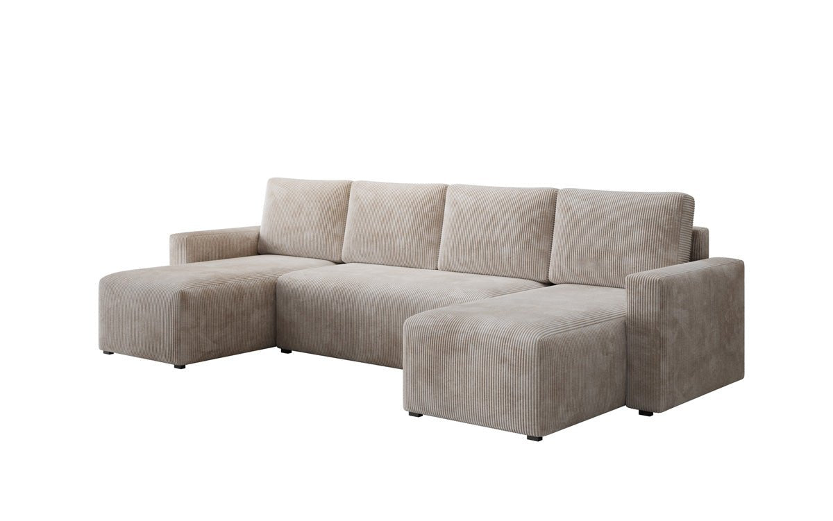 Designer Sofa Melva U met slaap- en klapfunctie in Ribstof