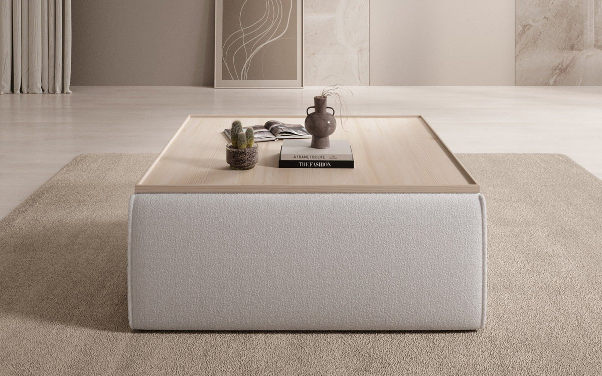 Bijzettafel/salontafel Lesley met opbergruimte in Bouclé