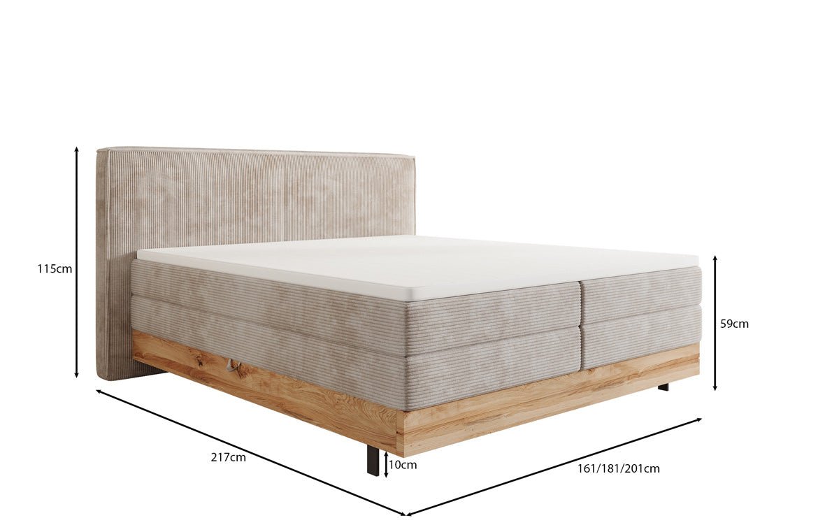 Houten bed/Boxspringbed Nero met opbergruimte in Ribstof