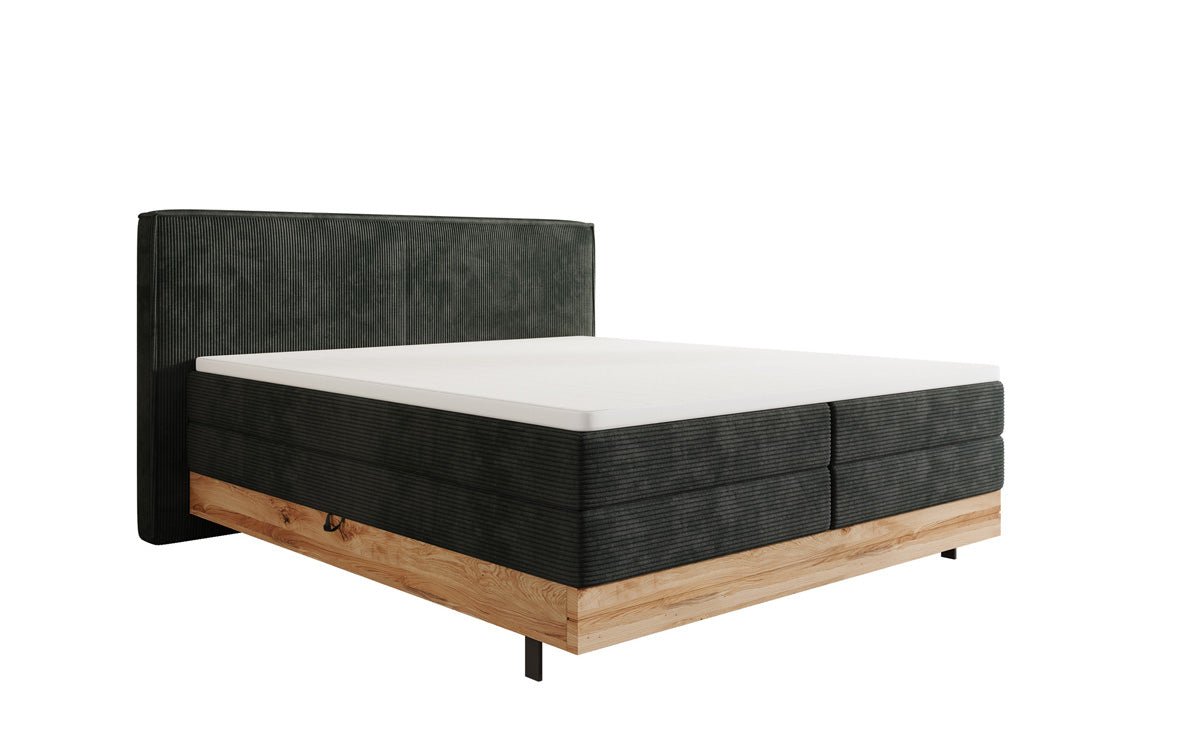 Houten bed/Boxspringbed Nero met opbergruimte in Ribstof