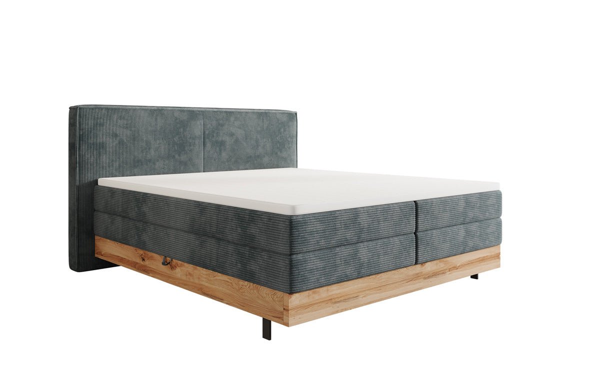 Houten bed/Boxspringbed Nero met opbergruimte in Ribstof