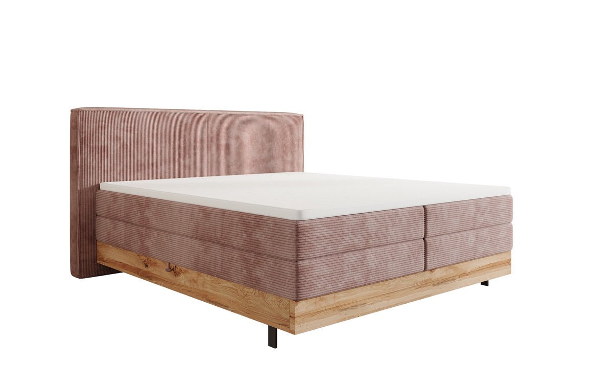 Houten bed/Boxspringbed Nero met opbergruimte in Ribstof