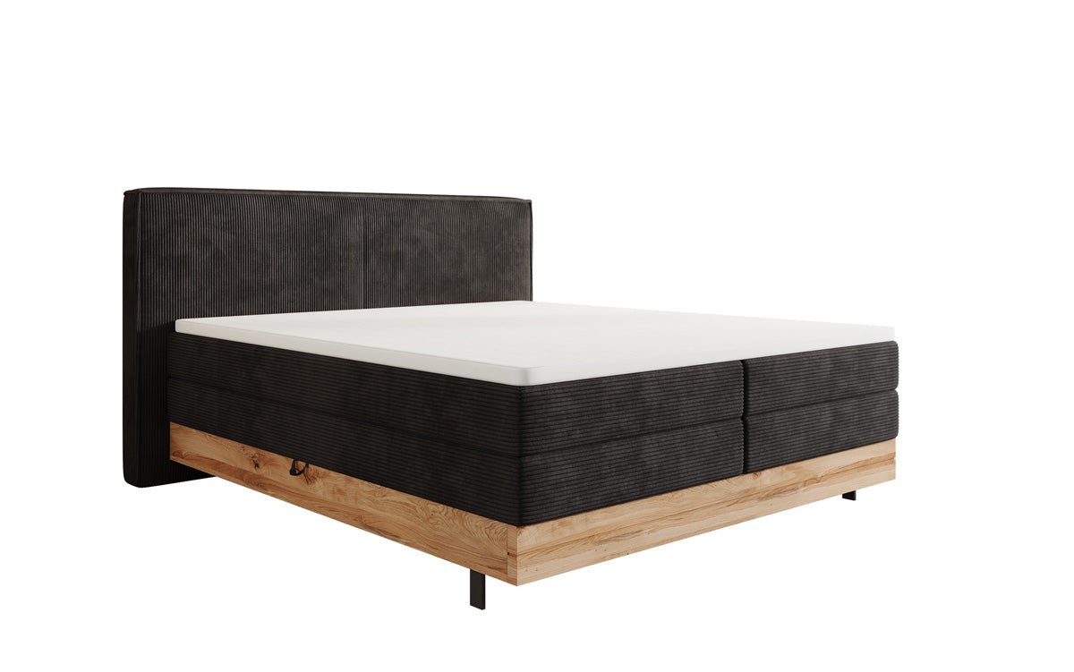 Houten bed/Boxspringbed Nero met opbergruimte in Ribstof