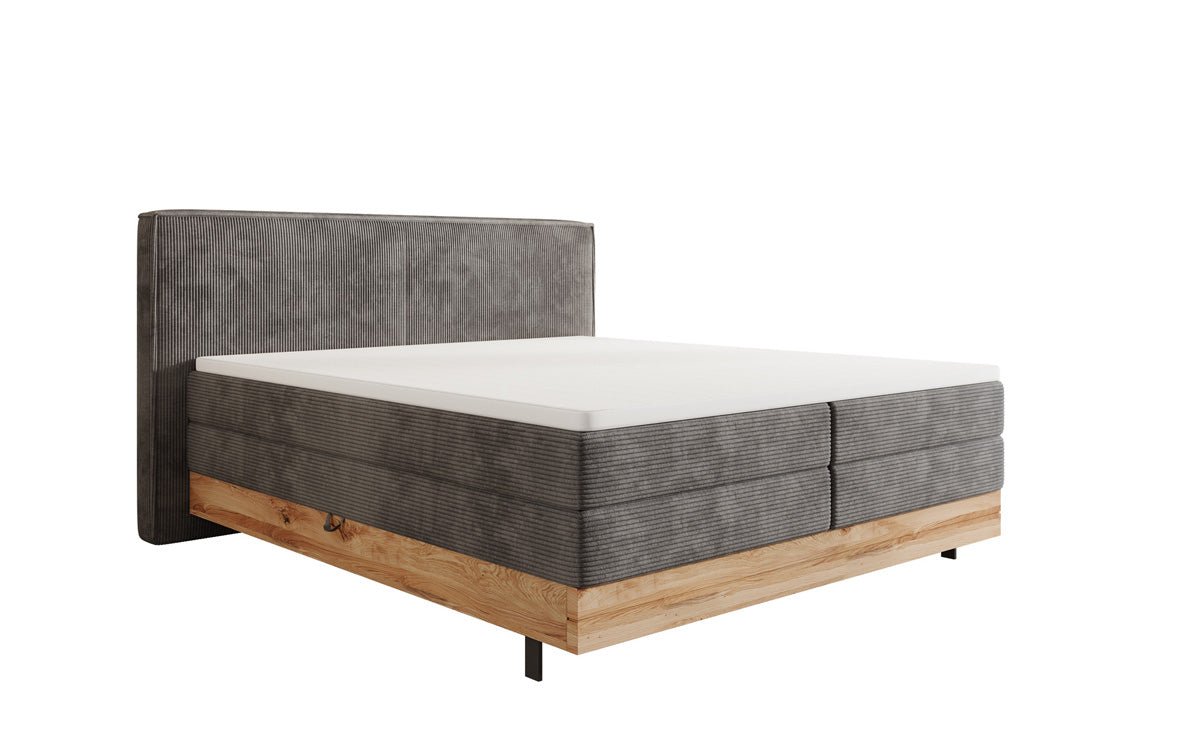 Houten bed/Boxspringbed Nero met opbergruimte in Ribstof