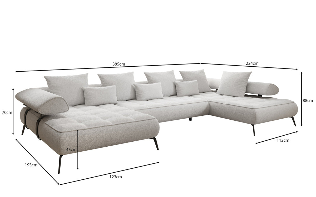 Designer U Sofa Sydney Bouclé with electric sleeping function
