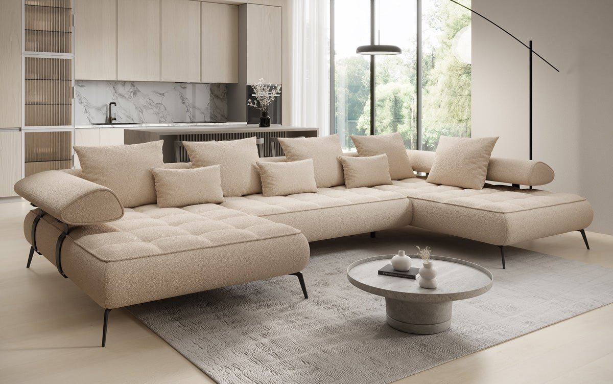 Designer U Sofa Sydney Bouclé with electric sleeping function