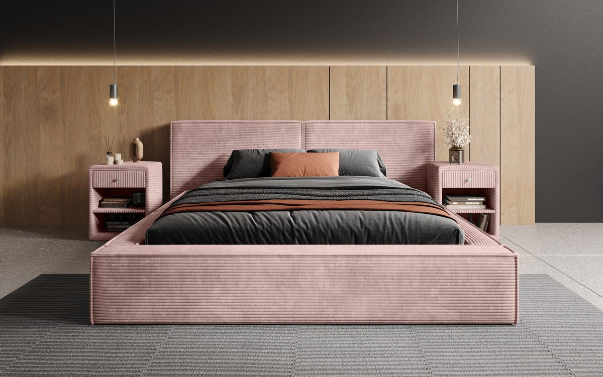 Designer gestoffeerd bed Ophelia in corduroy met opbergruimte