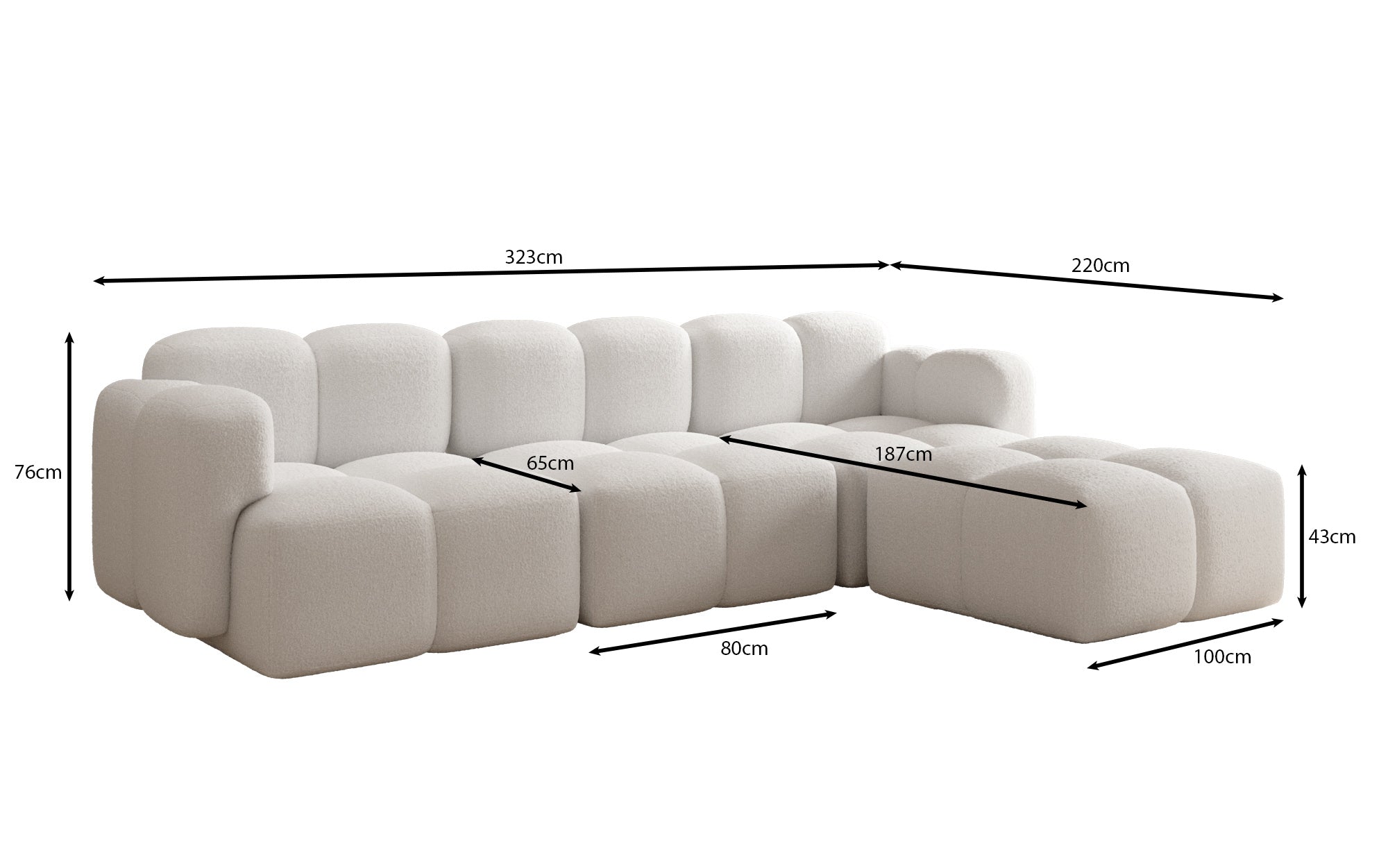 Designer L-shaped Sofa Celly in Bouclé