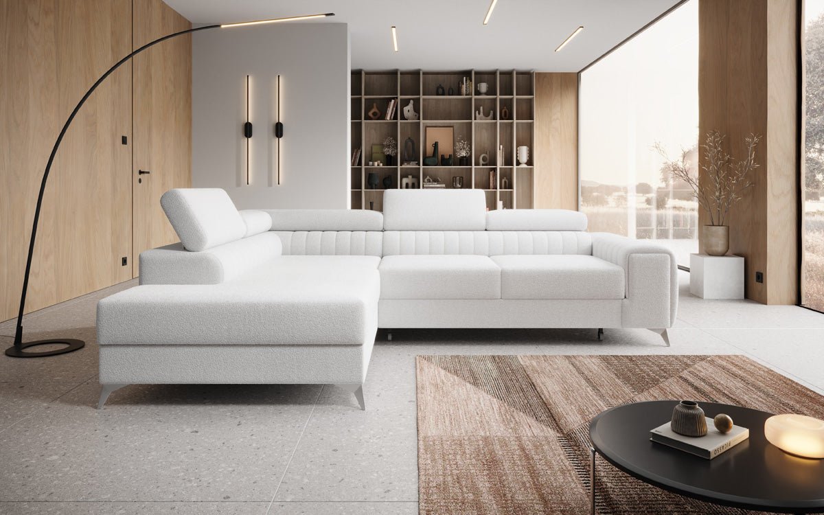 Designerbank Aurea L met slaap- en klapfunctie in Bouclé