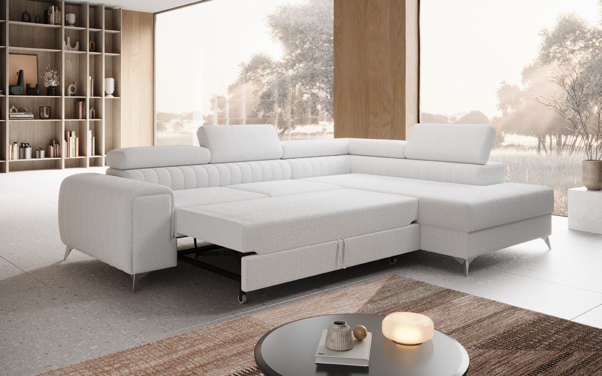 Designerbank Aurea L met slaap- en klapfunctie in Bouclé