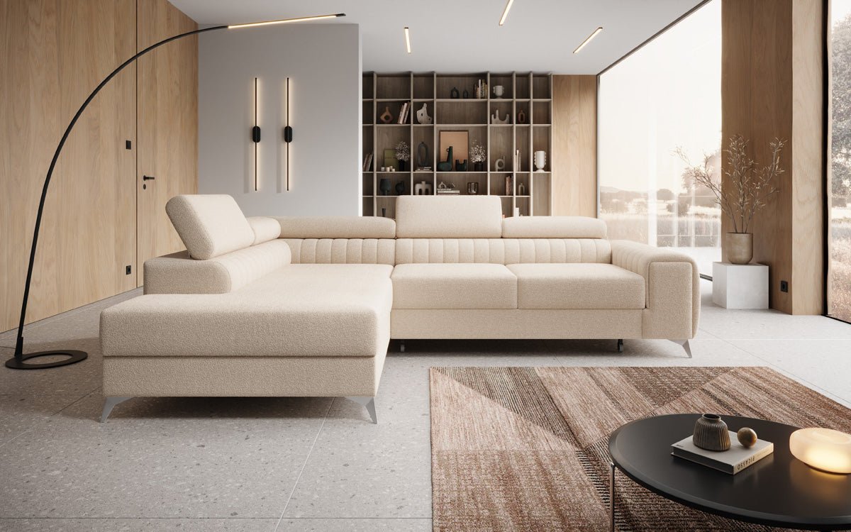 Designerbank Aurea L met slaap- en klapfunctie in Bouclé