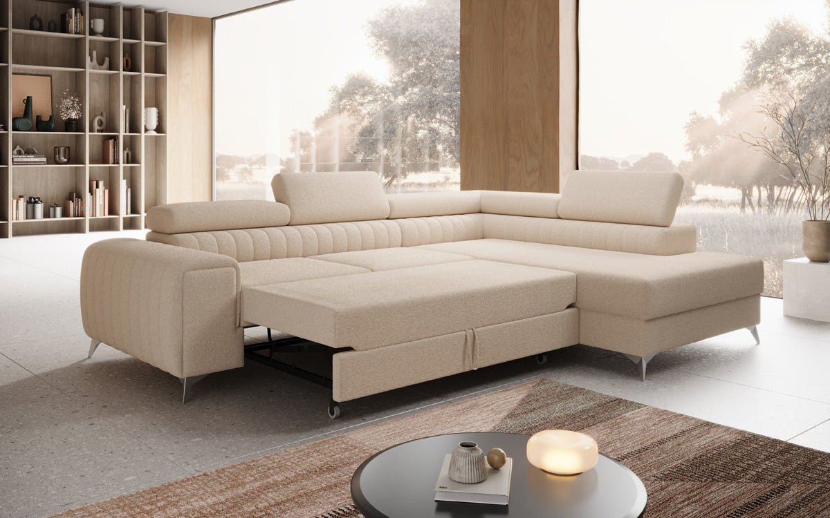 Designerbank Aurea L met slaap- en klapfunctie in Bouclé
