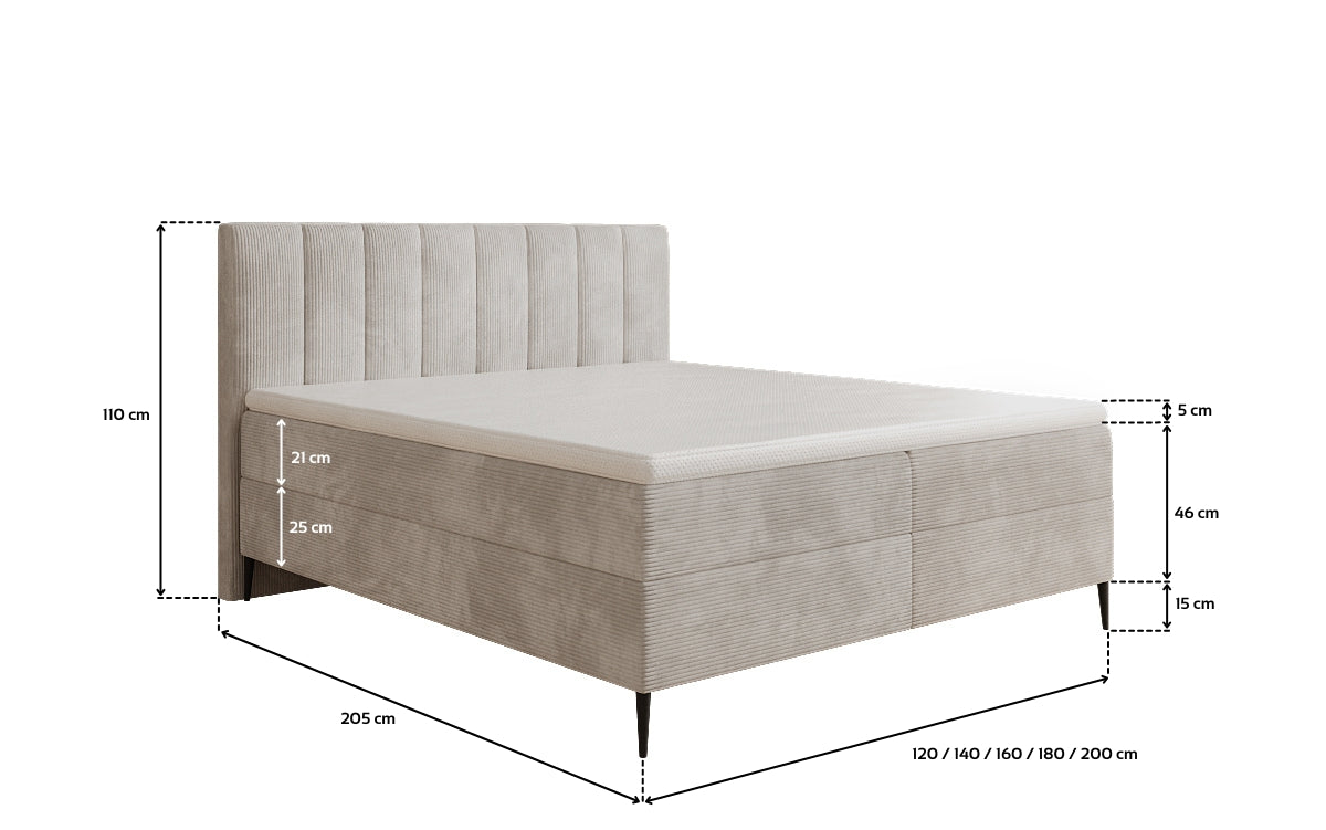 Boxspringbed Lucca in Ribstof met opbergruimte en poten