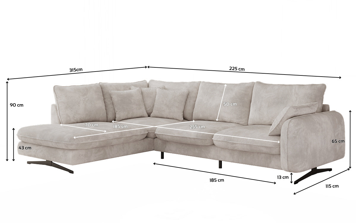 Designhoekbank Laguna met metalen poten in Ribstof