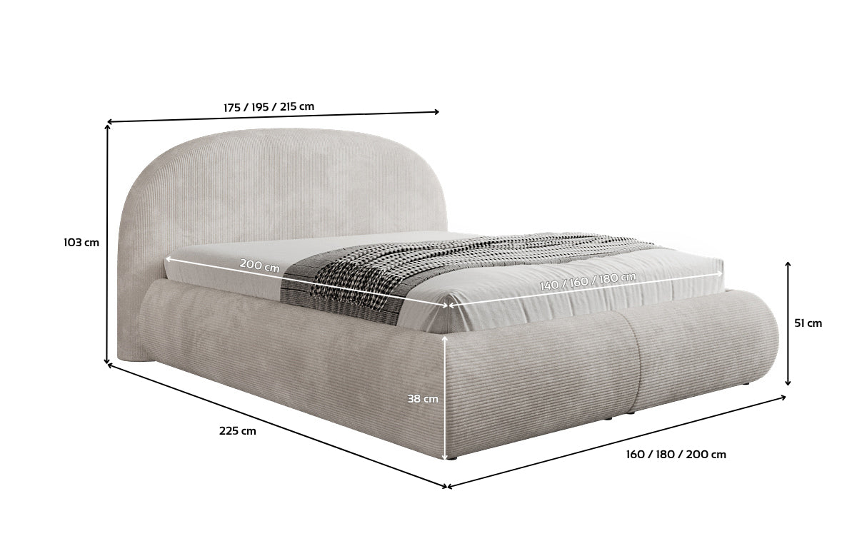 Design gestoffeerd bed Loop in Ribstof met opbergruimte