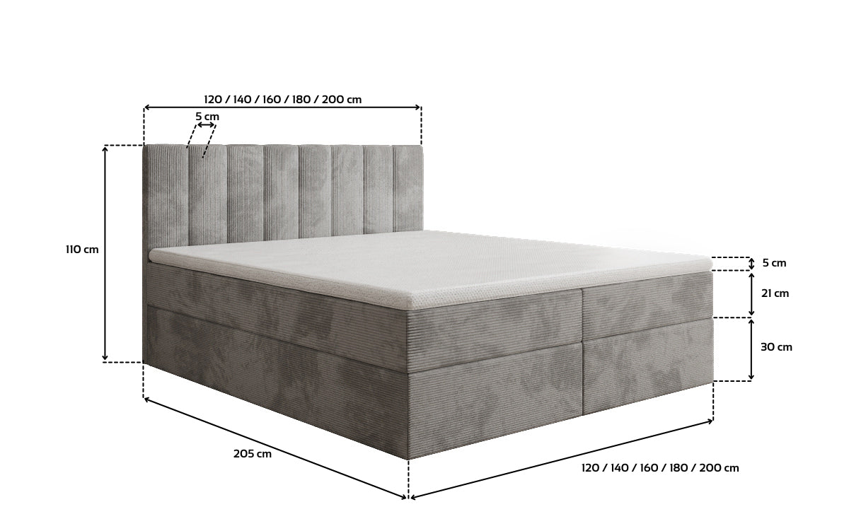 Boxspringbed Sofia in Ribstof met opbergruimte