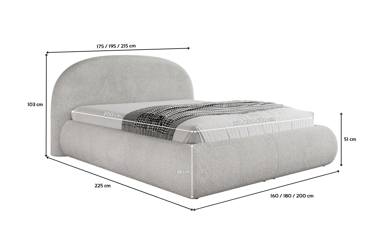 Designer gestoffeerd bed Loop in Teddystof Bouclé met opbergruimte