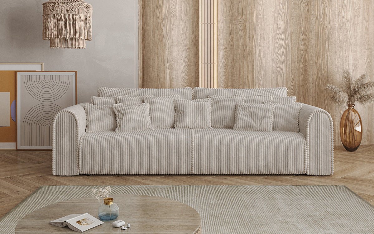 Designerbank Big Buddy 3-zits met slaapfunctie en opbergruimte in breed ribfluweel