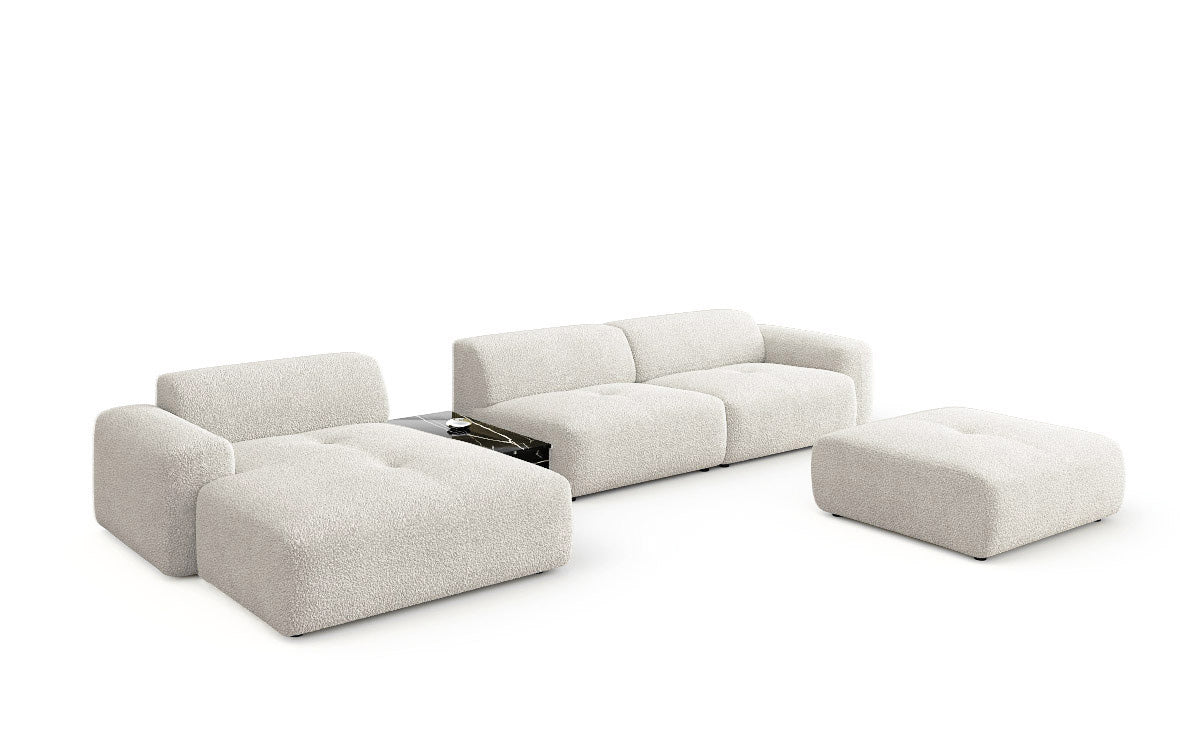 Designerbank Calm L met bijzetkruk en bijzettafel in Bouclé