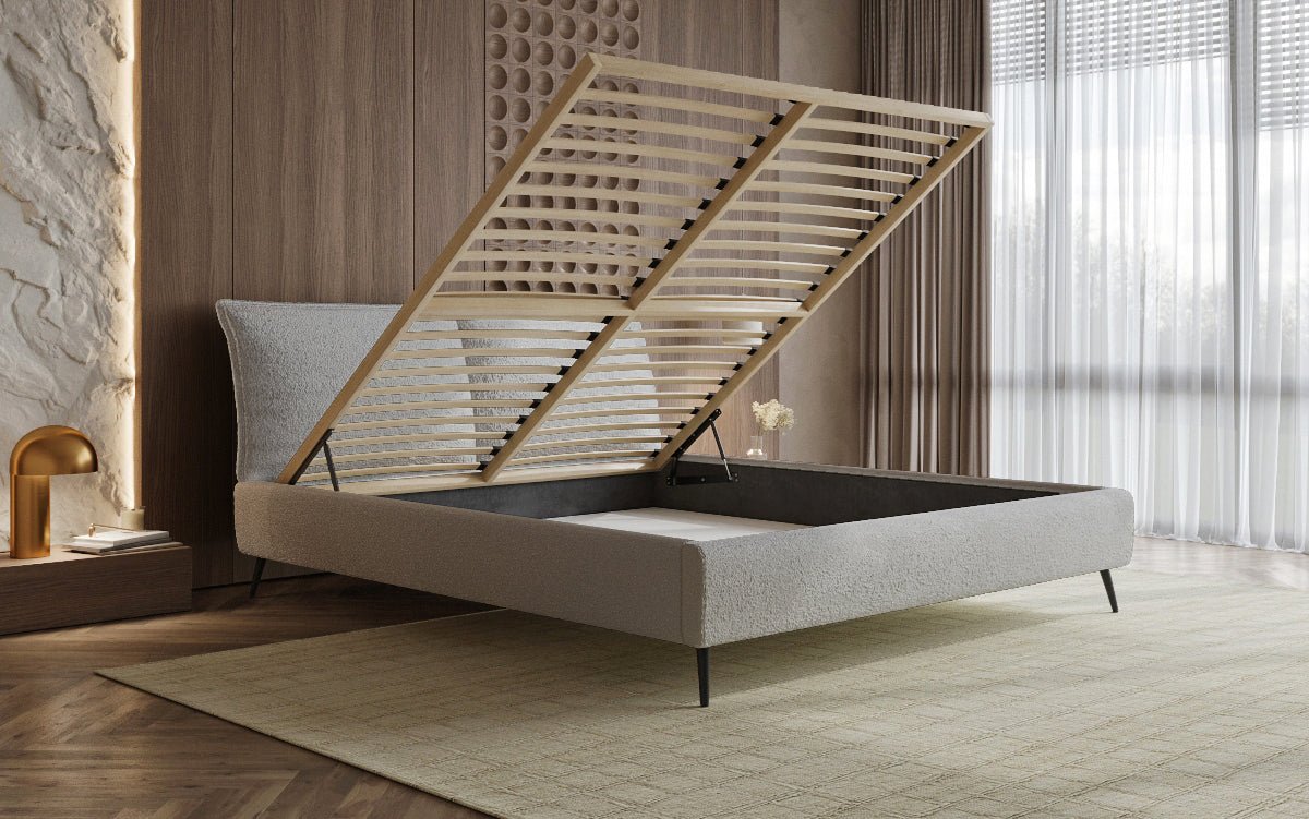 Designer Polsterbett Zoe Bouclé met opbergruimte