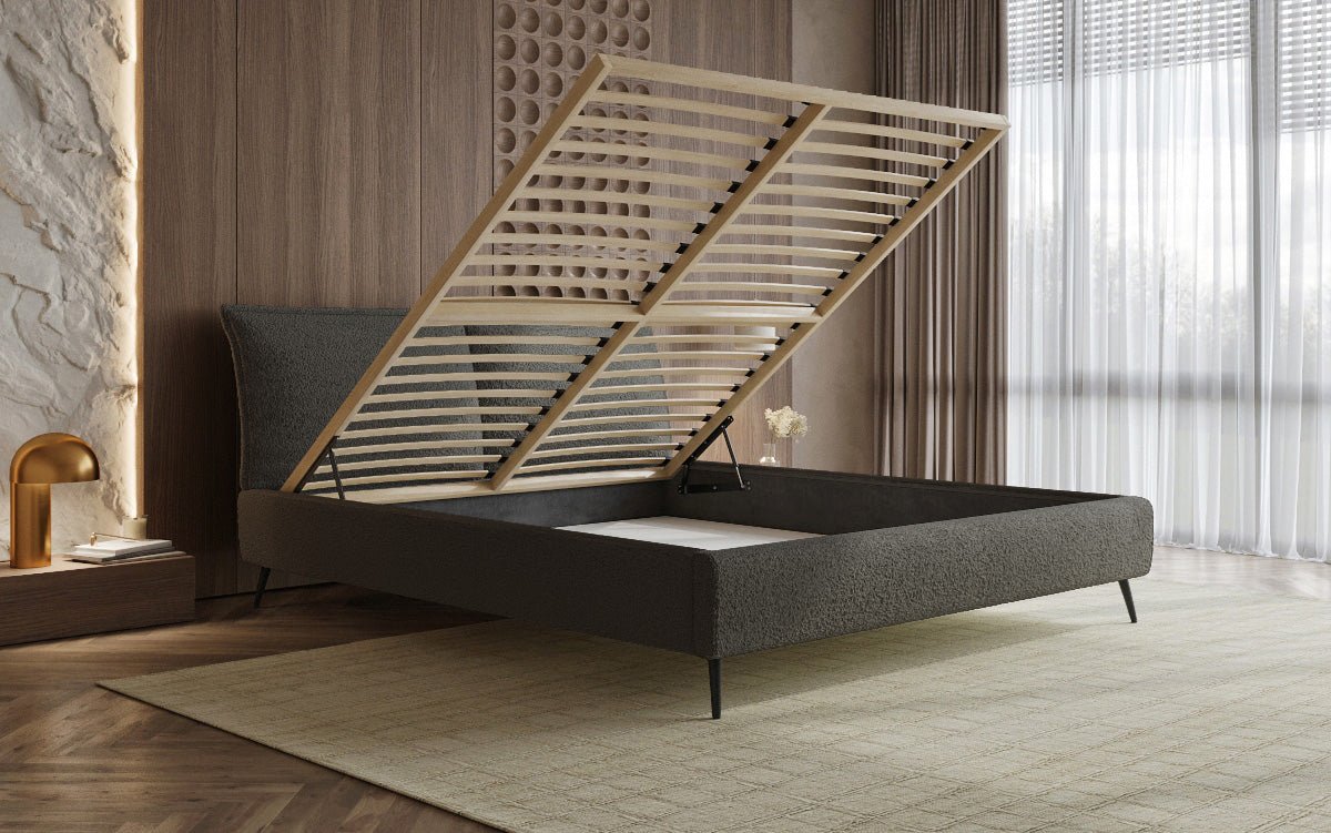 Designer Polsterbett Zoe Bouclé met opbergruimte