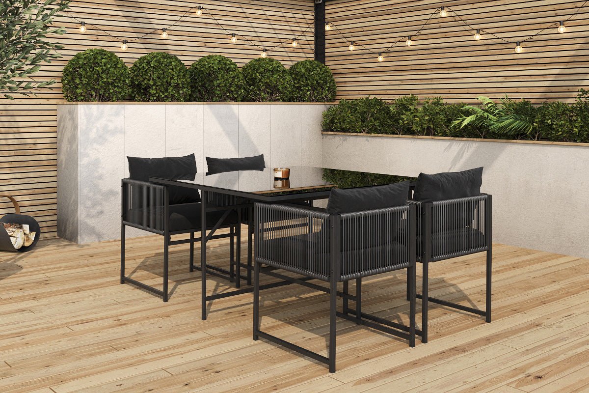 Tuin Eetgroep Auren – 5-delige tuinmeubelset van staal en glas