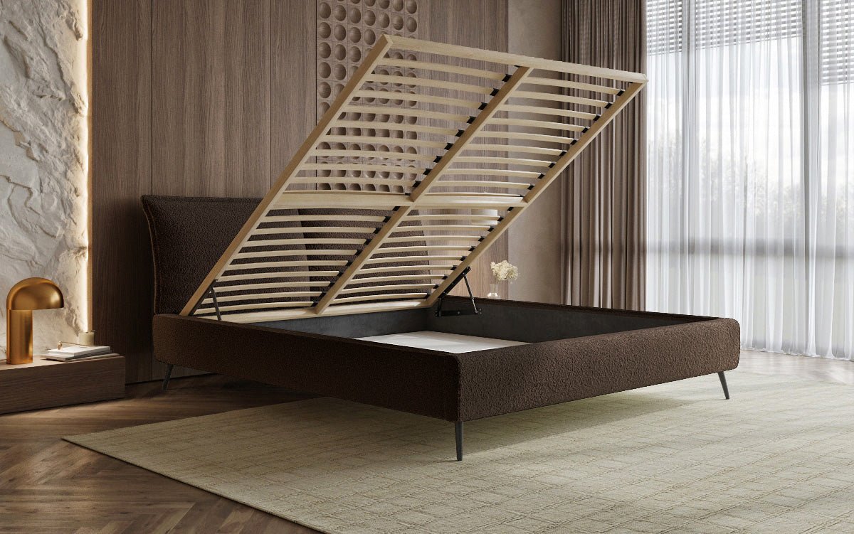 Designer Polsterbett Zoe Bouclé met opbergruimte