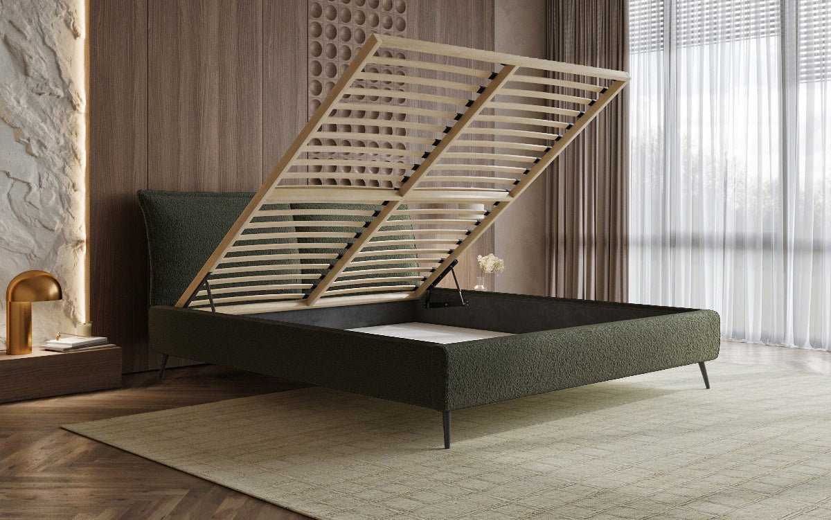 Designer Polsterbett Zoe Bouclé met opbergruimte