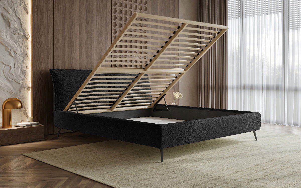 Designer Polsterbett Zoe Bouclé met opbergruimte