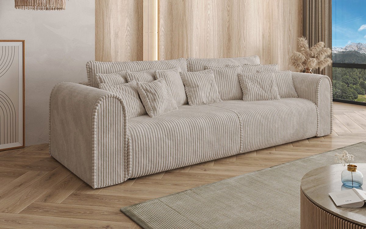 Designerbank Big Buddy 3-zits met slaapfunctie en opbergruimte in breed ribfluweel
