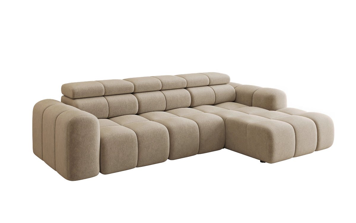 Designersofa Mia L met elektrische zitverlenging in Chenille