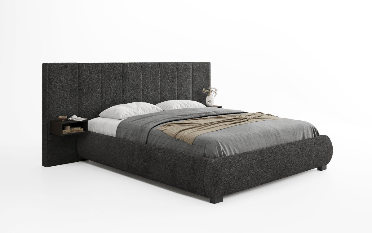 Designer gestoffeerd bed Elvara in Bouclé met opbergruimte