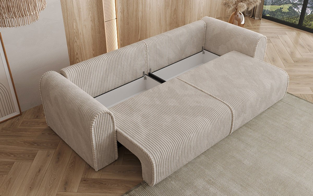 Designerbank Big Buddy 3-zits met slaapfunctie en opbergruimte in breed ribfluweel