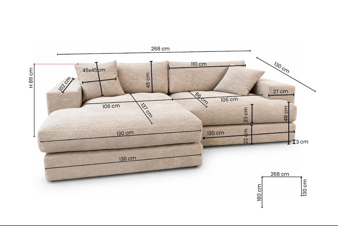 Designer-hoekbank Lima in Ribstof