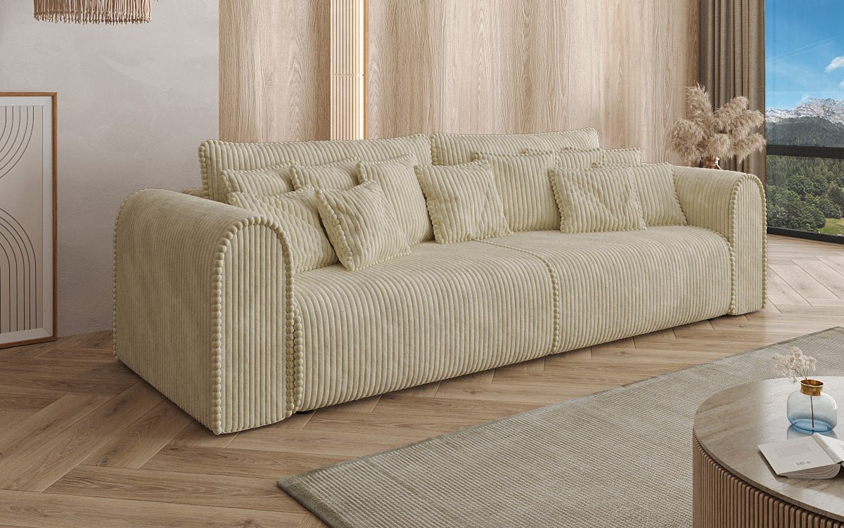 Designerbank Big Buddy 3-zits met slaapfunctie en opbergruimte in breed ribfluweel