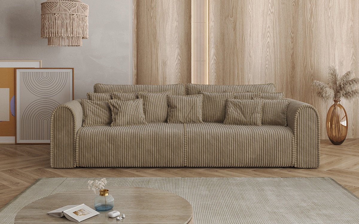 Designerbank Big Buddy 3-zits met slaapfunctie en opbergruimte in breed ribfluweel