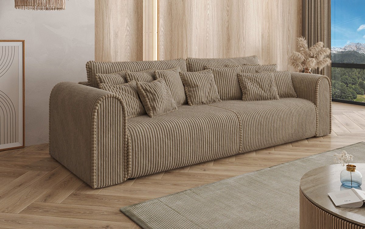 Designerbank Big Buddy 3-zits met slaapfunctie en opbergruimte in breed ribfluweel