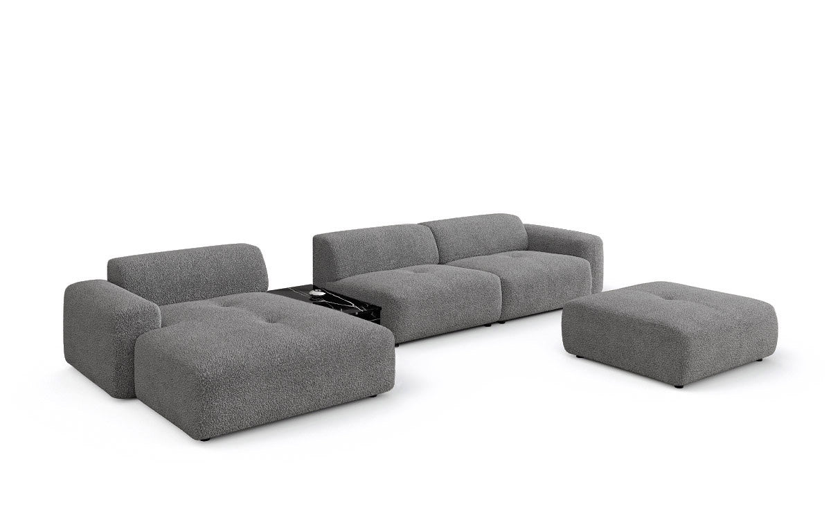 Designerbank Calm L met bijzetkruk en bijzettafel in Bouclé