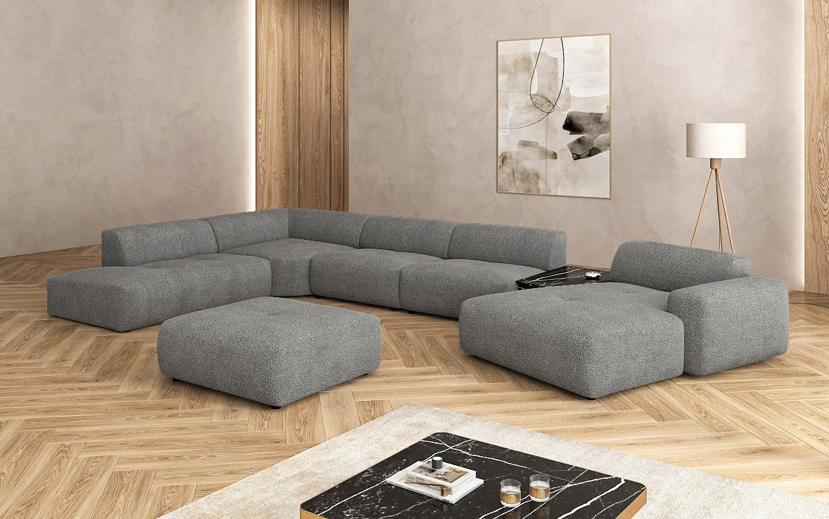 Designer woonlandschap Calm met bijzetkruk in Bouclé