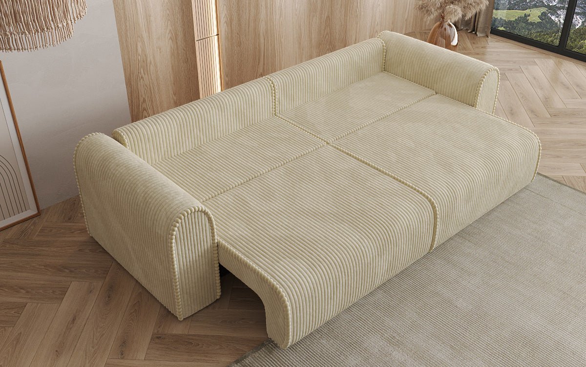Designerbank Big Buddy 3-zits met slaapfunctie en opbergruimte in breed ribfluweel