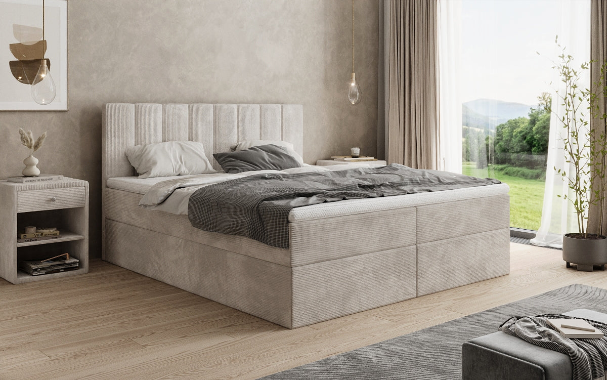 Boxspringbed Sofia in Ribstof met opbergruimte