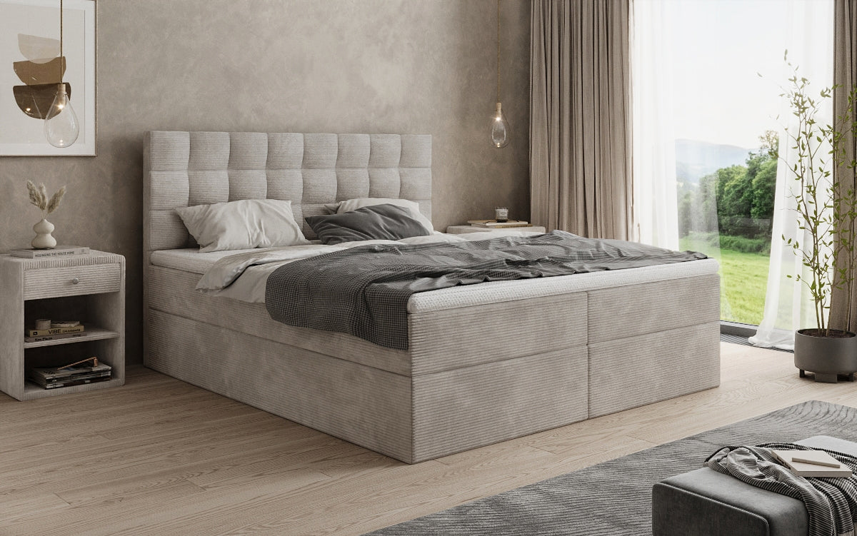 Boxspringbed Como in Ribstof met opbergruimte